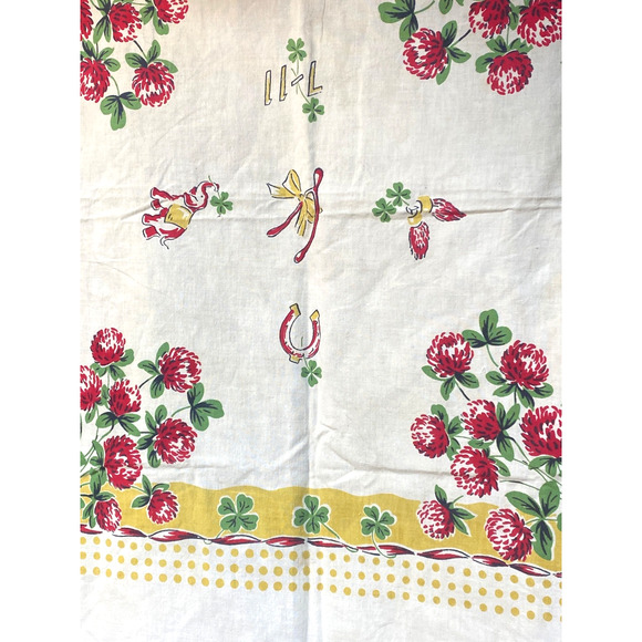 Vintage Printed Tablecloth Lucky 4 Leaf Clovers Startex 31.25" x 26.5" - Picture 3 of 7